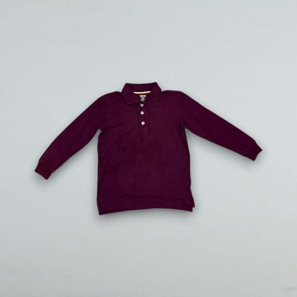 Burgundy Long Sleeve Uniform Polo Shirt Kids Cotton School Casual Top Small 6 7